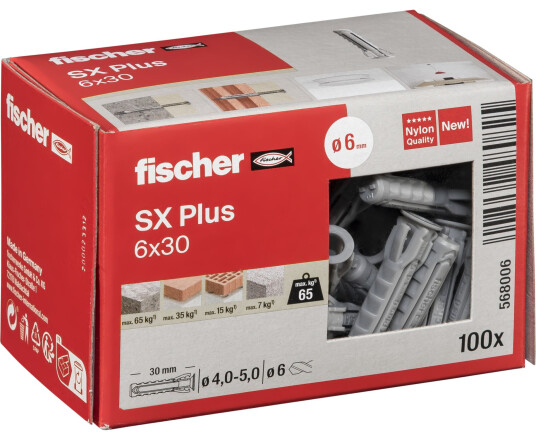 Fischer Ekspansjonsplugg 6x30mm 100 stk - Nylon Dyvel for Lettbetong og Murverk