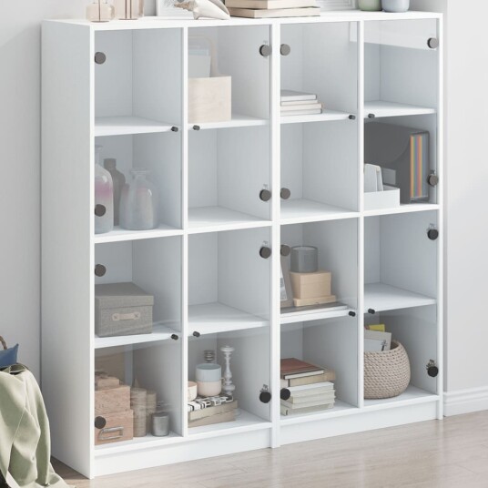  Bokhylle med dører hvit 136x37x142 cm konstruert tre 8721012216075