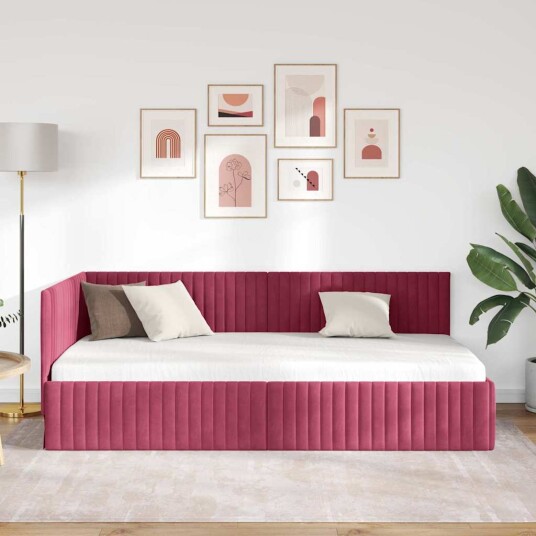  Hjørnesengramme med hodegjerde Vinrød 100 cm x 200 cm Fløyel
