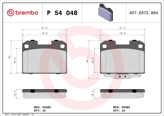 Bremseklosser BREMBO P 54 048 Bremseklosser BREMBO P 54 048