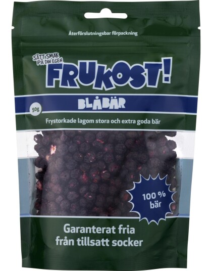 Frukost! Blåbær Pose med Frysetørkede Blåbær 50 gram Frukost! Blåbær Pose med Frysetørkede Blåbær 50 gram