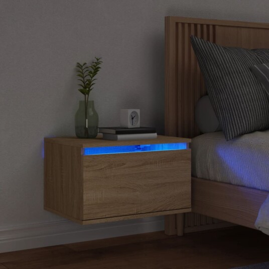  Vegghengt nattbord med LED-lys sonoma eik 8721012254145