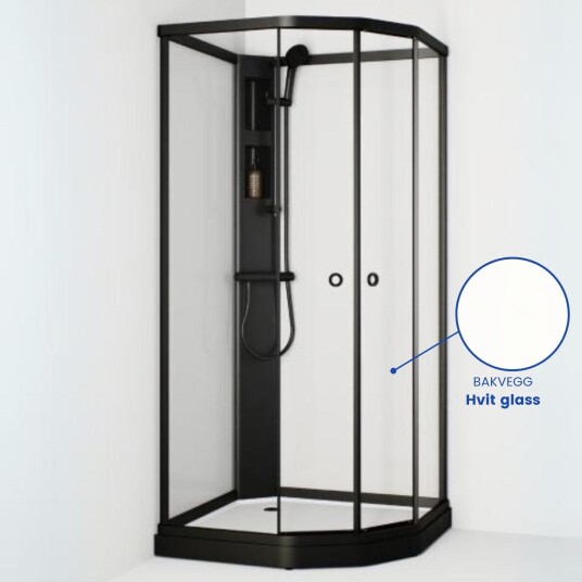 Macro Design Flow Semi Dusjkabinett Blandebatteri Svart / 71x91cm Hvit Glass