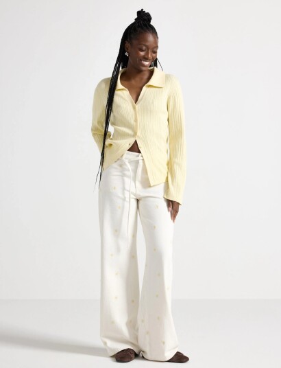 Lindex Wide Peggy Jeans With Embroidery Yellow 34 Lindex Wide Peggy Jeans With Embroidery Yellow 34
