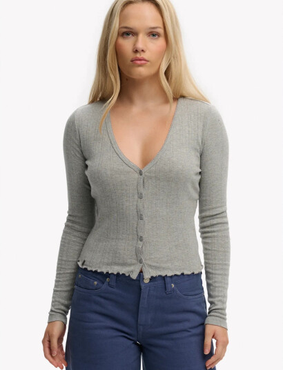 Superdry Ath Ess Pointelle Cardigan   Grey   12