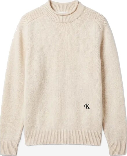 Calvin Klein Jeans Ls Lambswool Blend Mockneck Swea - ANTIQUE WHITE - S Calvin Klein Jeans Ls Lambswool Blend Mockneck Swea - ANTIQUE WHITE - S