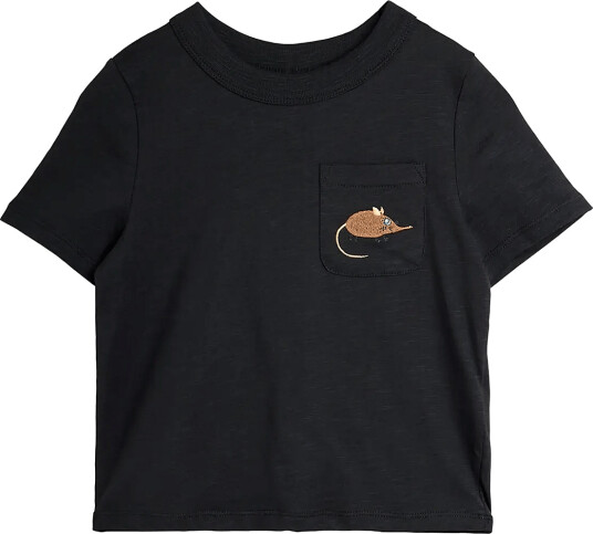 Mini Rodini Elephant Shrew Emb Ss Tee Black 128/134