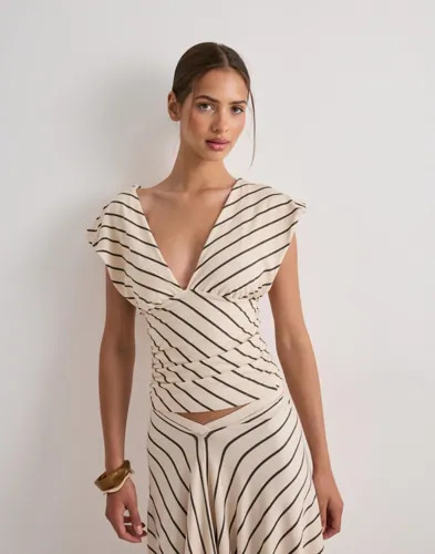 Nelly   Beige   Cross Back Shoulder Top