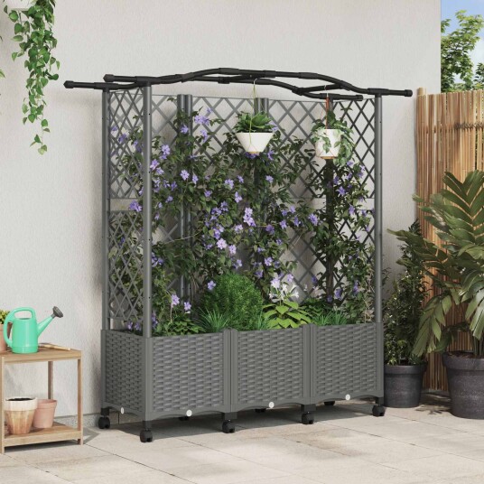vidaXL Hevet Bed med Trellis og Tak Lysegrå 163 x 40 x 144 cm PP