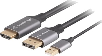 Lanberg Premium High Speed Adapterkabel Displayport Hann Til Hdmi Hann 1 M Svart Sølv Støtte For 4K 60 Hz 3840 X 2160 2 K 144 Hz 2560 X 1440 Støtte Støtte For 1920 X 1080 Ved 240 Hz