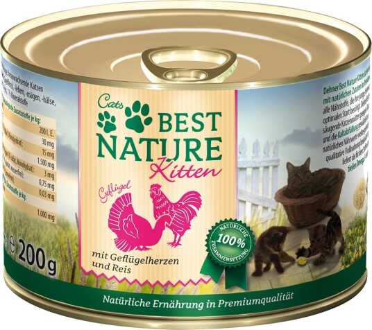 Best Nature Våtfôr Kitten Fjærkrehjerter Og Ris 12 X 200 G