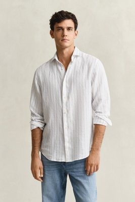 GANT Reg Linen Stripe Shirt   White   XXXL