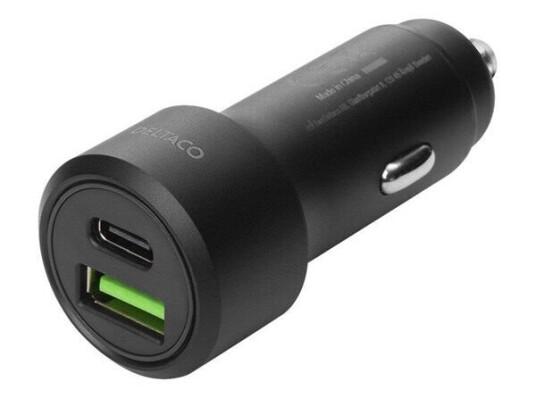 Deltaco USB-C PD 18W & USB-A 18W Bilstrømadapter 36W Svart