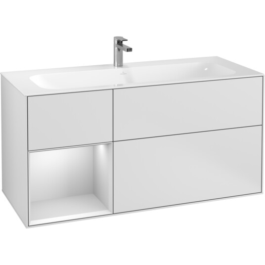 VILLEROY & BOCH FINION SERVANTSKAP 120 HVIT MATT LAKK EMOTION-LYS, VENSTRESTILT HVITMATT HYLLE