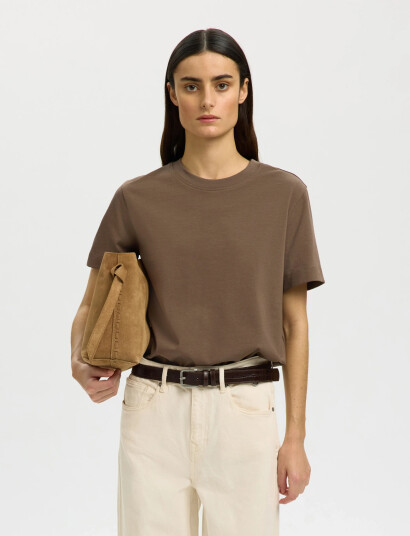 Selected Slfessential Ss Boxy Tee Noos   Brown   S
