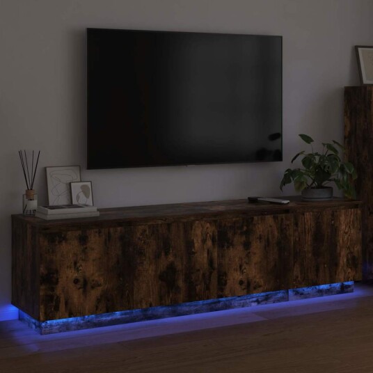  TV stativ med LED Røkt eik 180 x 38 x 49 cm Konstruert tre