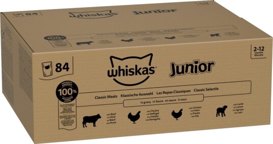 Whiskas Våtfôr Jumbopakke Junior Porsjonsposer Klassisk Utvalg I Saus 84 X 85 G