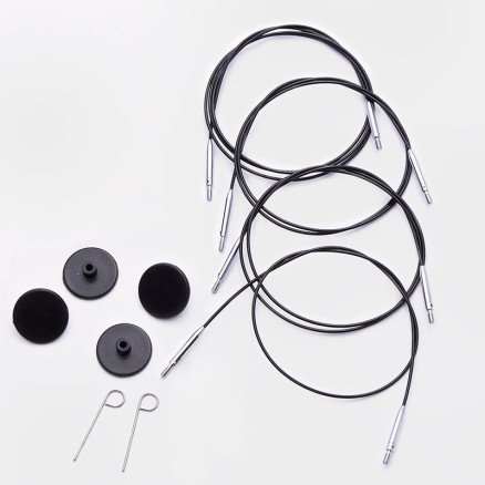 KnitPro Wire / Kabel for utskiftbare rundstrikkepinner 56 cm blir 80 cm inkl. pinner Svart m/sølvskjøte