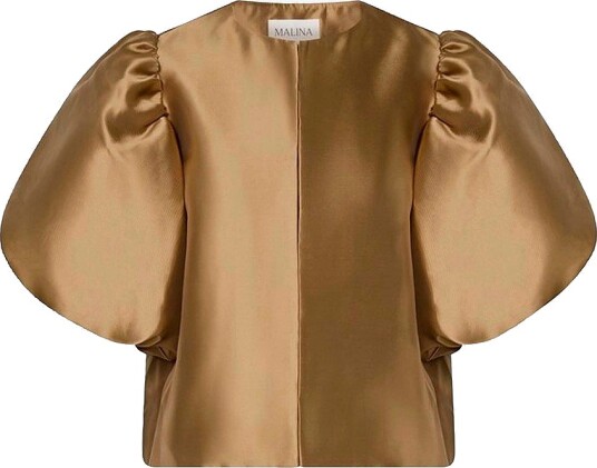 By Malina Bluse Cleo Puff Sleeve Satin Blouse Beige