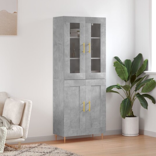 vidaXL Highboard betong grå 69,5x34x180 cm konstruert tre 8720845477554