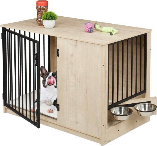 Innendørs hundekasse med skåler – Treeffekt robust design