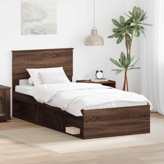  Sengestamme med hodegjerde Brun Eik 90 x 190 cm Massiv furu