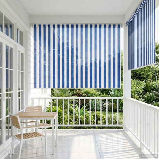 vidaXL Utendørs Rullegardin 90% UV-blokk Blå og hvit stripe HDPE