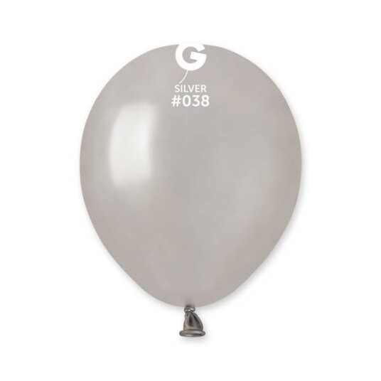 038 Gemar lateksballonger sølv metallisk 13cm 100stk