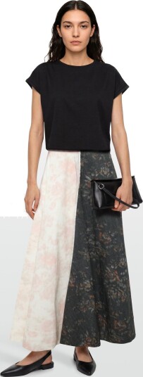 Ganni Printed Stretch Cotton Long Circle Skirt Multi/patterned 38