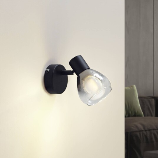 Lindby Pendura vegglampe Ø 9 cm svart glass