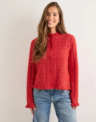 Pieces   Rød   Pcjasmijn Ls O Neck Knit Caridgan B