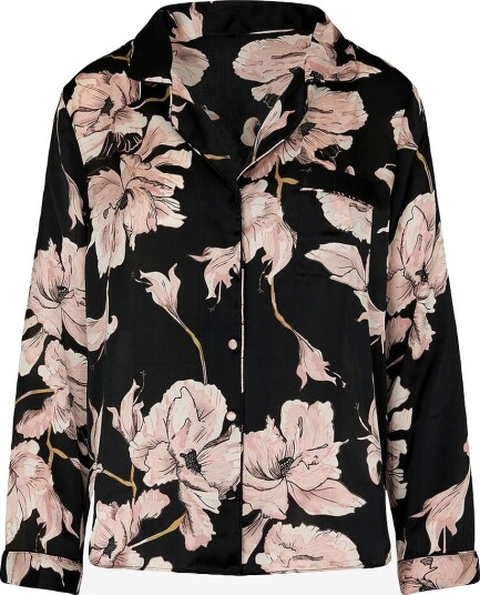 Hunkemöller Pyjamasskjorte Jacket Ls Satin Flower Svart