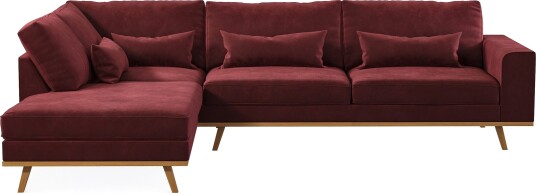 Copenhagen 4 seters Venstrevendt L formet Sjeselongsofa i Fløyel Lilla