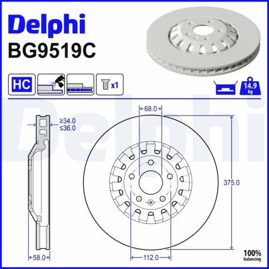 Bremseskive DELPHI BG9519C Bremseskive DELPHI BG9519C