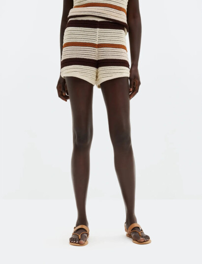 Malina Lenita Multi Colored Knitted Mini Shorts Cream M