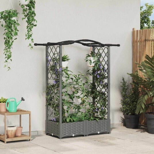 vidaXL Hevet Bed med Trellis og Tak Lysegrå 124 x 40 x 123 cm PP