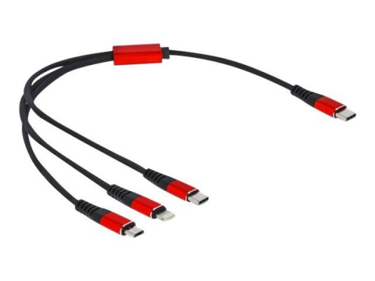 Delock 3-i-1 USB-C ladekabel til USB-C, Lightning og Micro-USB Delock 3-i-1 USB-C ladekabel til USB-C, Lightning og Micro-USB