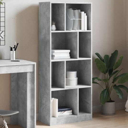 Bokhylle betonggrå 57x28,5x141 cm konstruert tre