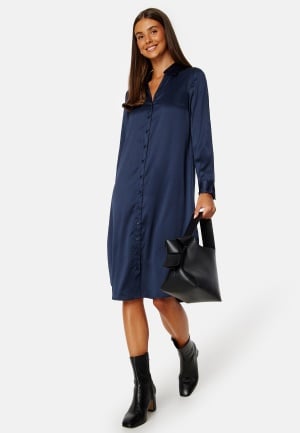 BUBBLEROOM Lillyanna satin shirt dress Blue 44 BUBBLEROOM Lillyanna satin shirt dress Blue 44