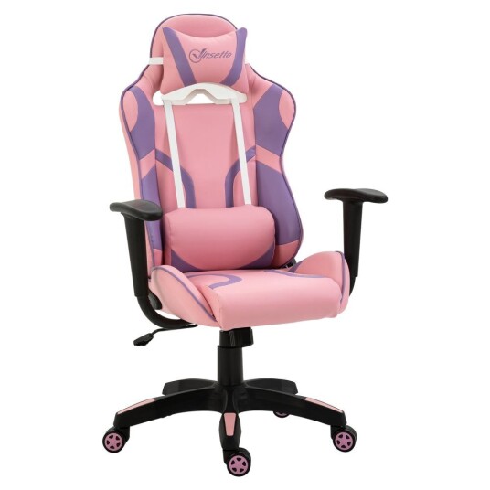 Gaming Chair Ergonomisk Kontorstol Svingstol Justerbar Massasje Korsryggpute Høydejusterbar Rosa & Lilla 69X56X125,5Cm