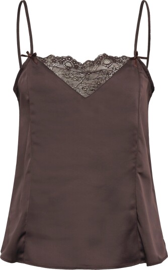 Monki Satin Lace Top   Brown   L