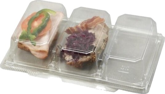 Smørrebrødsbakke 3 Rum 240X147x45 Mm Rpet Klar,4 Pk X 44 Stk/Krt