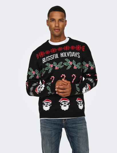 ONLY & SONS Onsxmas Reg 5 Allover Crew Knit - Black - XS