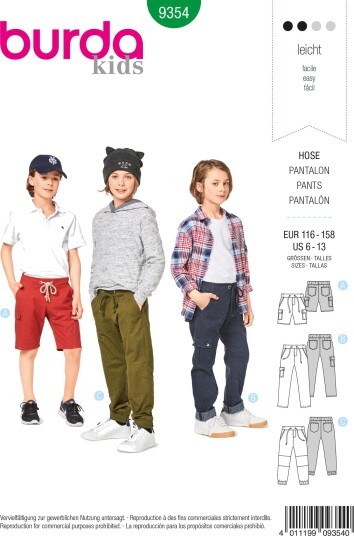 Burda 9354 - Bukse & Shorts Eur: 116-158, US: 6-13