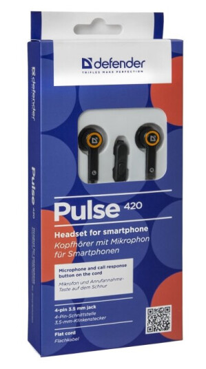 Defender Pulse 420 - Ørepropper Med Mikrofon - I Øret - Kablet - 3,5 Mm Jakk - Lydisolerende - Svart, Oransje Defender Pulse 420 - Ørepropper Med Mikrofon - I Øret - Kablet - 3,5 Mm Jakk - Lydisolerende - Svart, Oransje