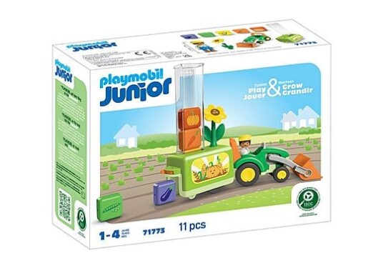 Playmobil Junior Traktor med Lasteplan og Slippsåmaskin 71773