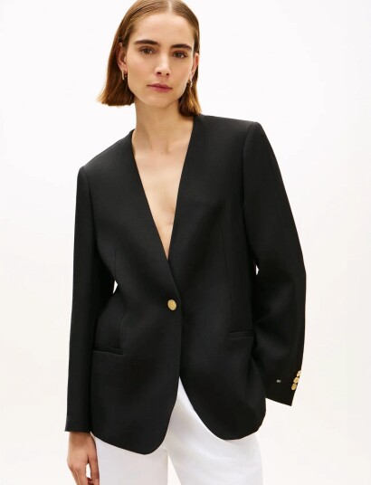 Tommy Hilfiger Linen/Vis Collarless Blazer Black 38