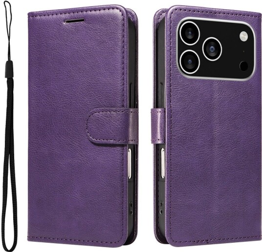 EIDERWOOD iPhone 17 Pro Deksel i Kunstskinn med Lommebok & Stropp Lilla
