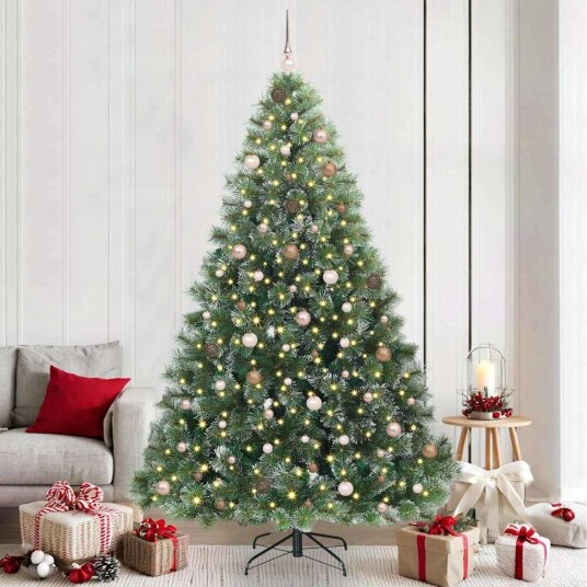 Kunstig juletre med 300 LED med stativ grønn 240 cm PE og PVC