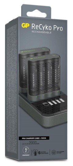 GP ReCyko Pro M461 Hurtiglader med Dobbel Dock og 8x AA 2000mAh Batterier